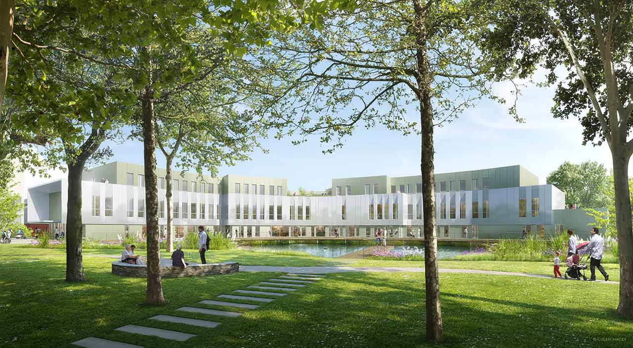 architectural visualization Golem Images Dormoy hôpital végétation